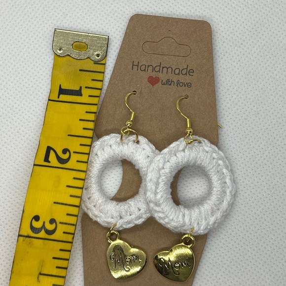 Mothers day Crochet Earrings heart gold tone hypoallergenic 925 READY TO SHIP - Picture 7 of 7